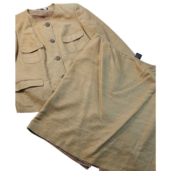 Kasper vintage 100% silk yellow silk suit set button up size 18 long sleeve - Picture 1 of 11